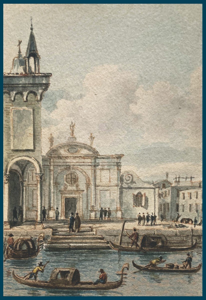 NICOLLE Victor-Jean (1754-1826) "Vue de Ste Marie de la Miséricorde à Venise" Aquarelle, Situé