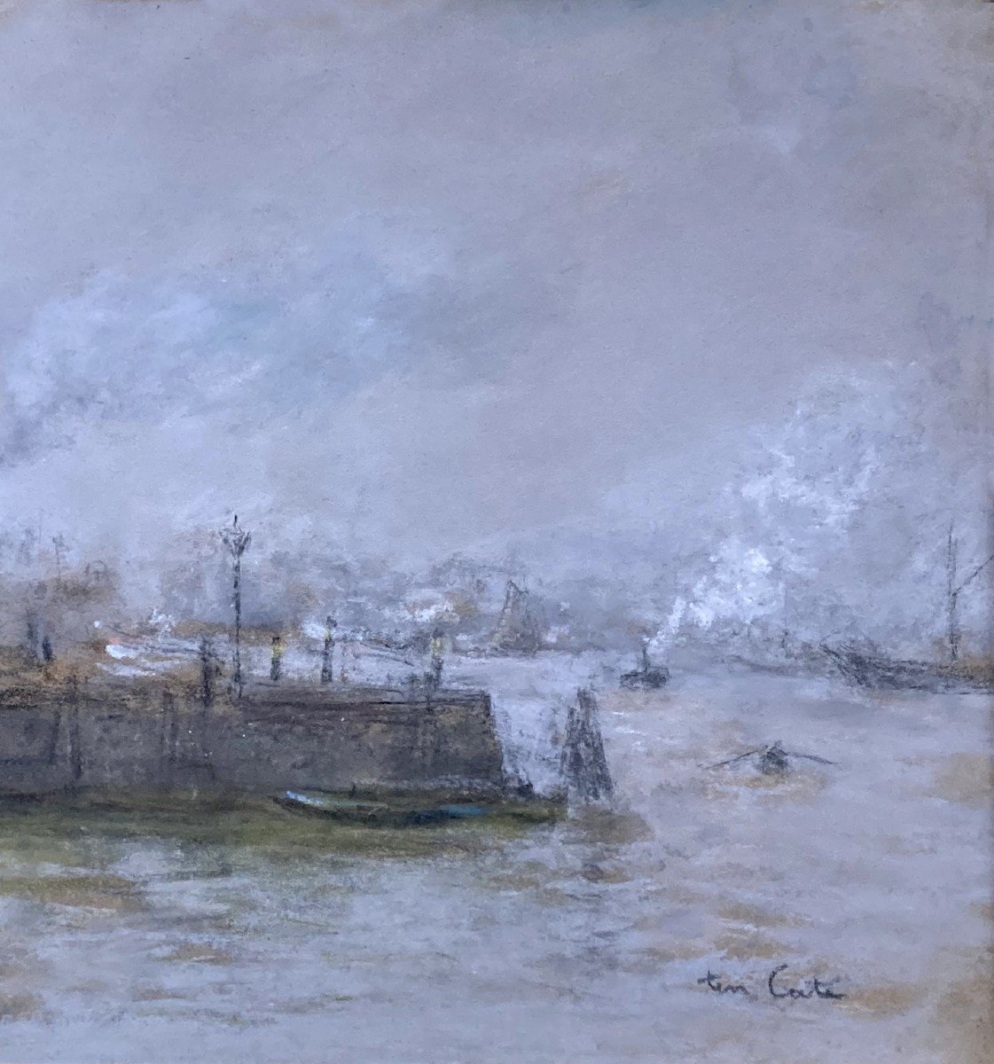 TEN CATE (1858-1908) "Scène de port" Pastel, Signé, Cadre fin 19e-photo-4