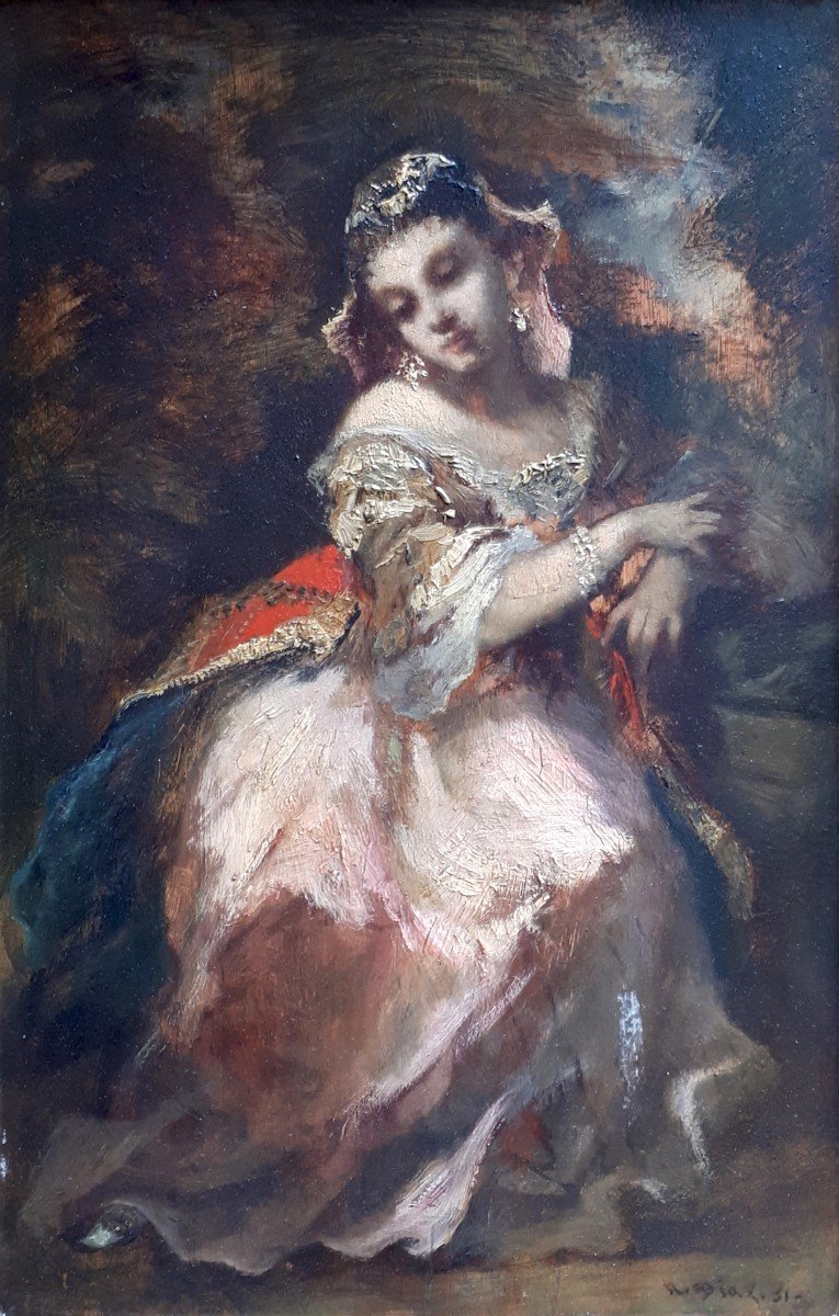 DIAZ DE LA PENA Narcisse (1807-1876) "Femme" Huile sur panneau, Signé, Daté, Cadre 19e-photo-2