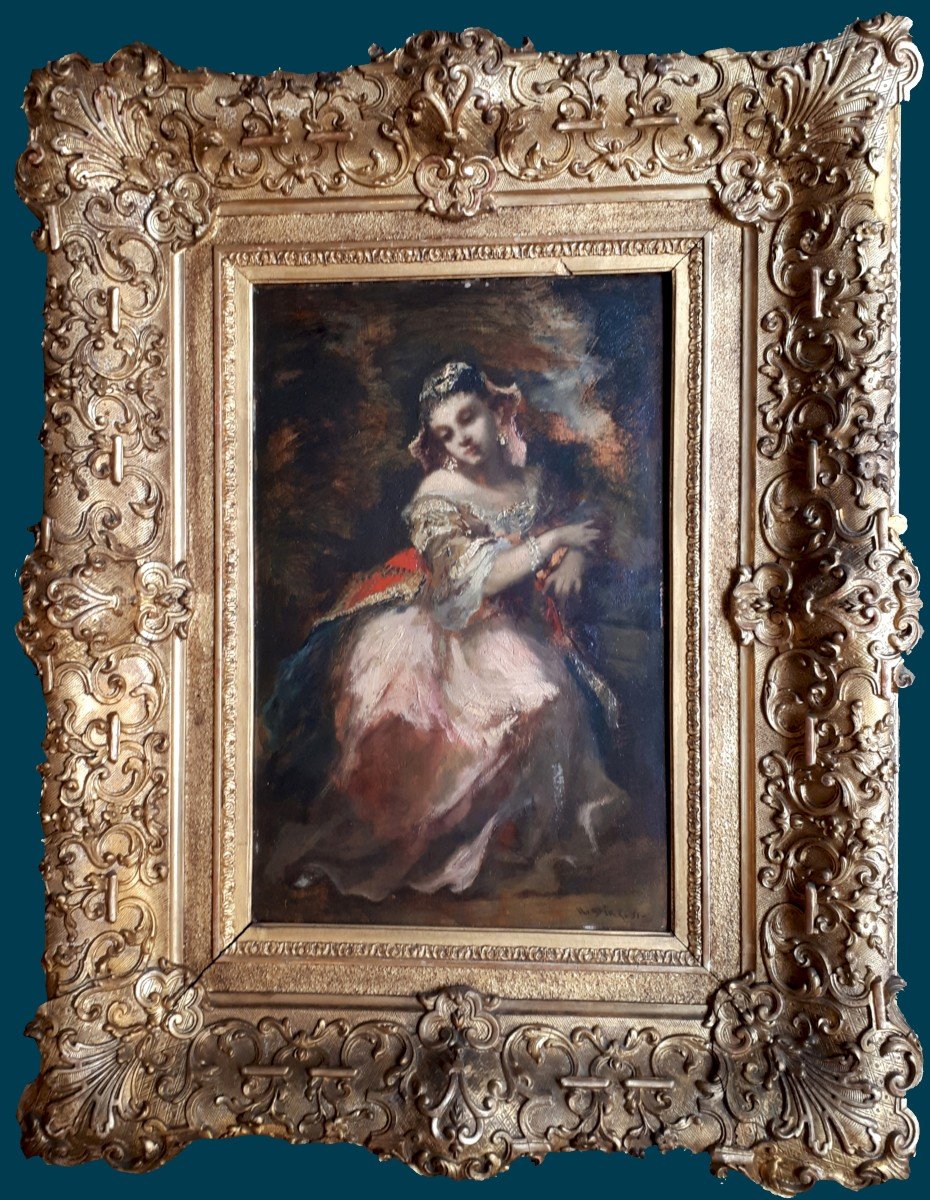DIAZ DE LA PENA Narcisse (1807-1876) "Femme" Huile sur panneau, Signé, Daté, Cadre 19e