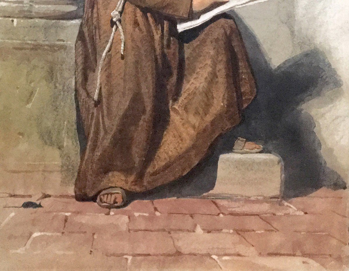 Haag Carl (1820-1915) German School "the Monk & The Mouse" Watercolor, Located "roma" Dated, Signed-photo-4
