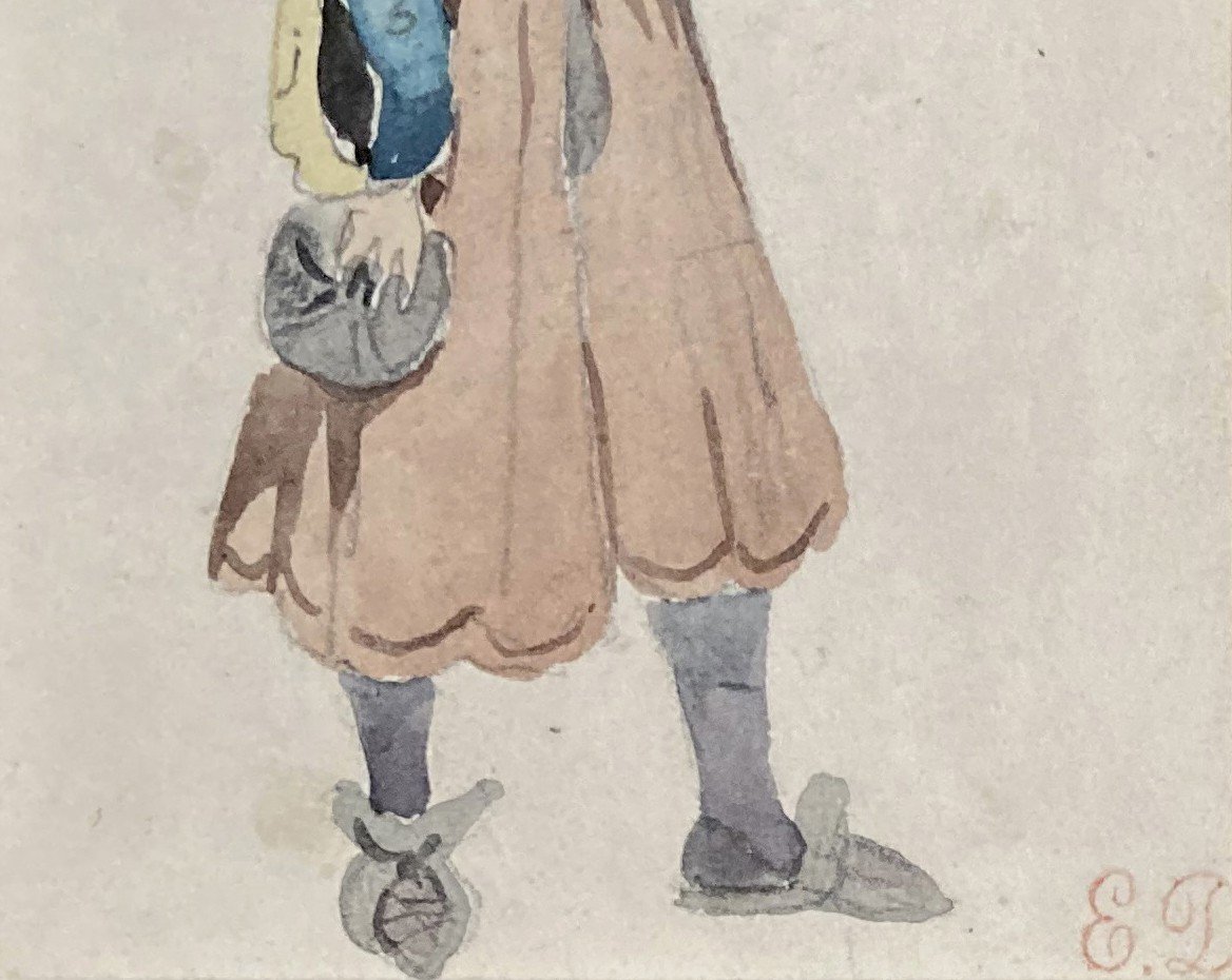 Delacroix Eugène (1798-1863) "troubadour Character" Watercolor, Provenance, Stamp, 18th Century Frame-photo-4