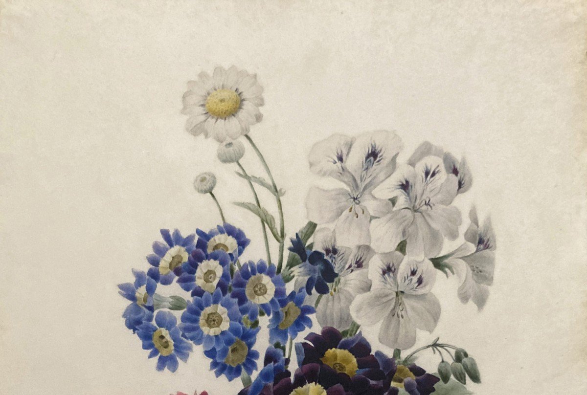 Du Minguy Charlotte (active In19th Century) "flowers" Watercolor/vellum,signed,dated, 19thframe-photo-2