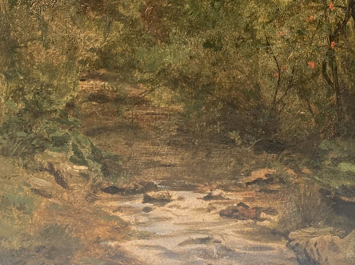 Flandrin Paul (1811-1902) "the Albarine River In Bugey" Oil/mounted Paper, Signed-photo-3