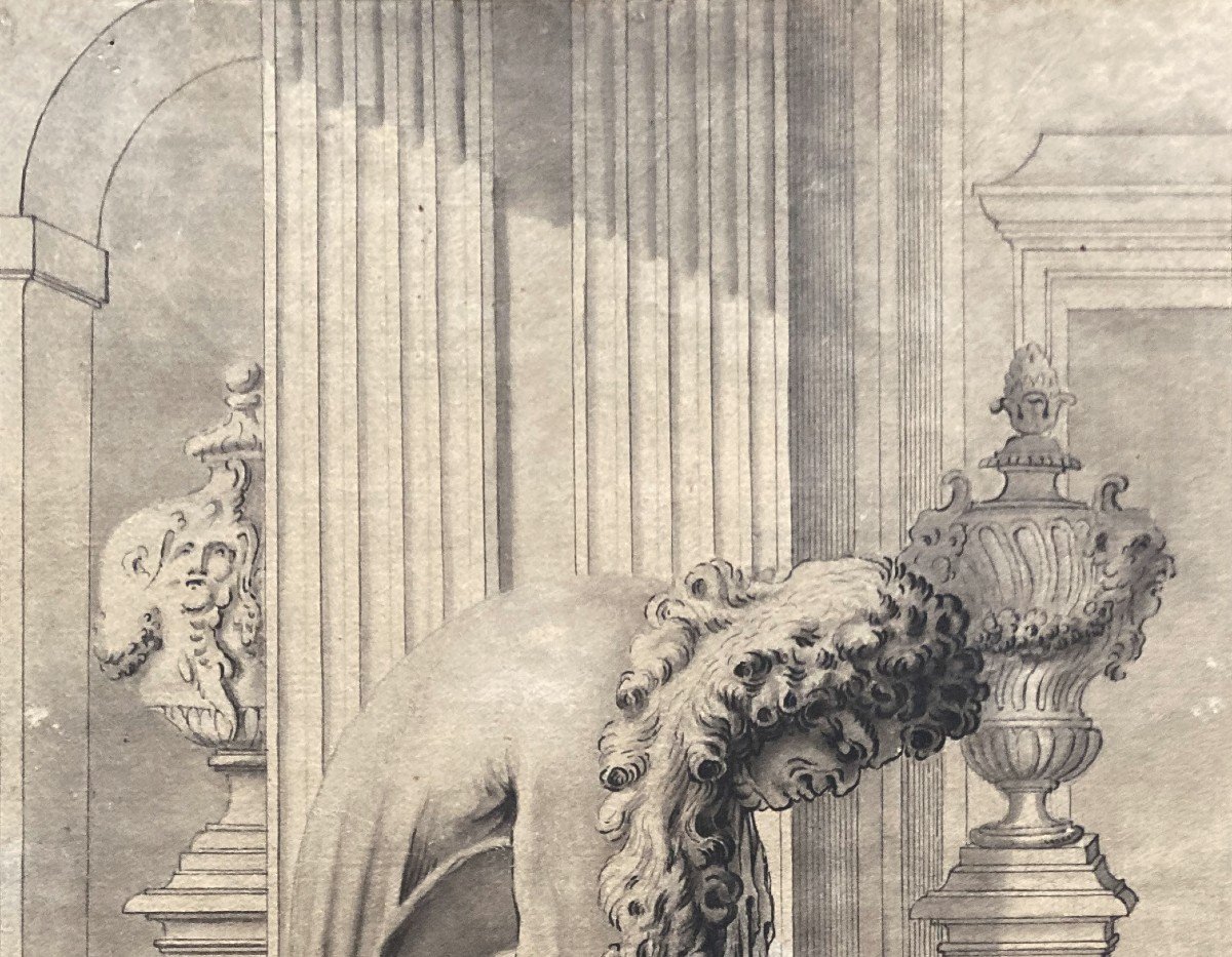 French School 18th "rare Portrait Guy-crescent Fagon/doctor Of Louis XIV" Drawing/pen,annotated-photo-2