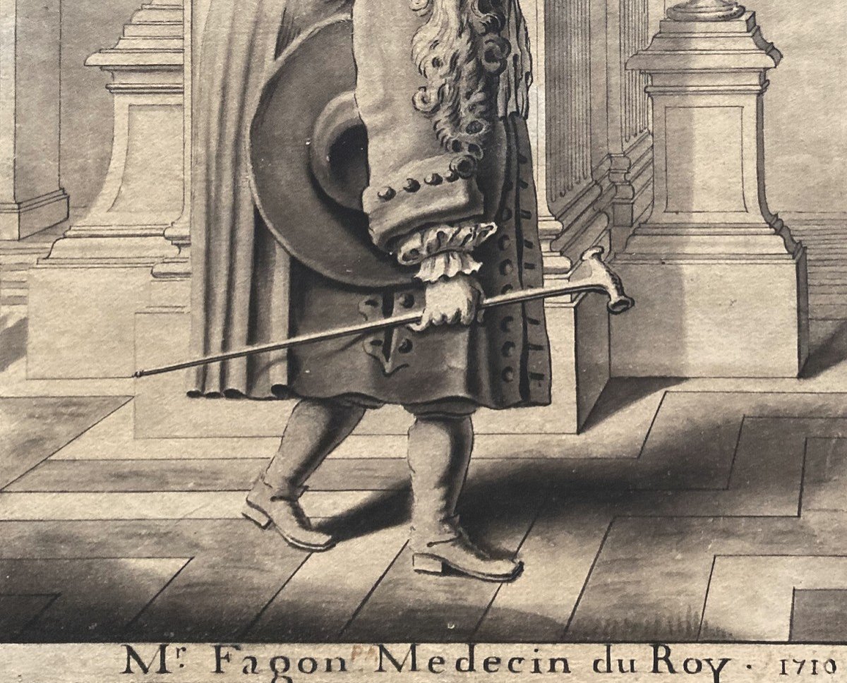 French School 18th "rare Portrait Guy-crescent Fagon/doctor Of Louis XIV" Drawing/pen,annotated-photo-3