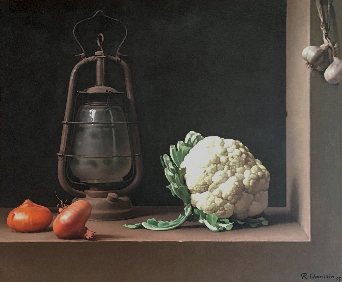 CHANCRIN René (1911-1981) "Nature morte au chou fleur" Huile sur toile, Signé, Daté, Cadre 20e-photo-2