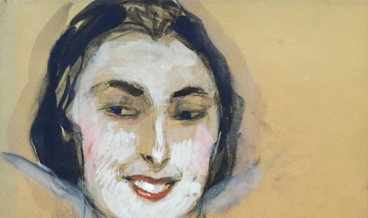 DOMERGUE Jean-Gabriel (1889-1962) Pt-cousin DE TOULOUSE-LAUTREC"Tête d'élégante"Aquarelle,Signé-photo-2