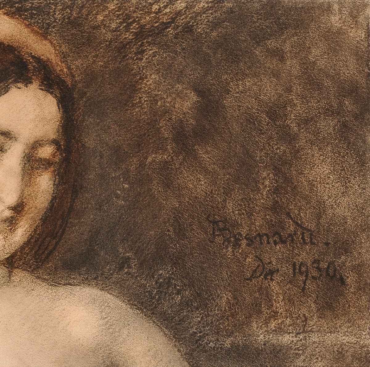 Besnard Paul Albert (1849-1934) "female Nude" Large Drawing/black Pencil, White Chalk, Signed, Dated-photo-4