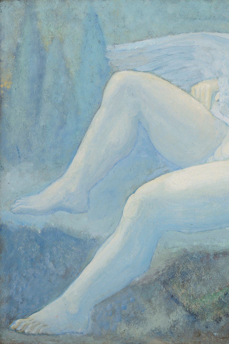 Blin Edith (1891-1983) Active In Brazil "leda And The Swan" Oil/panel, Signed, Frame Circa 1830-photo-2