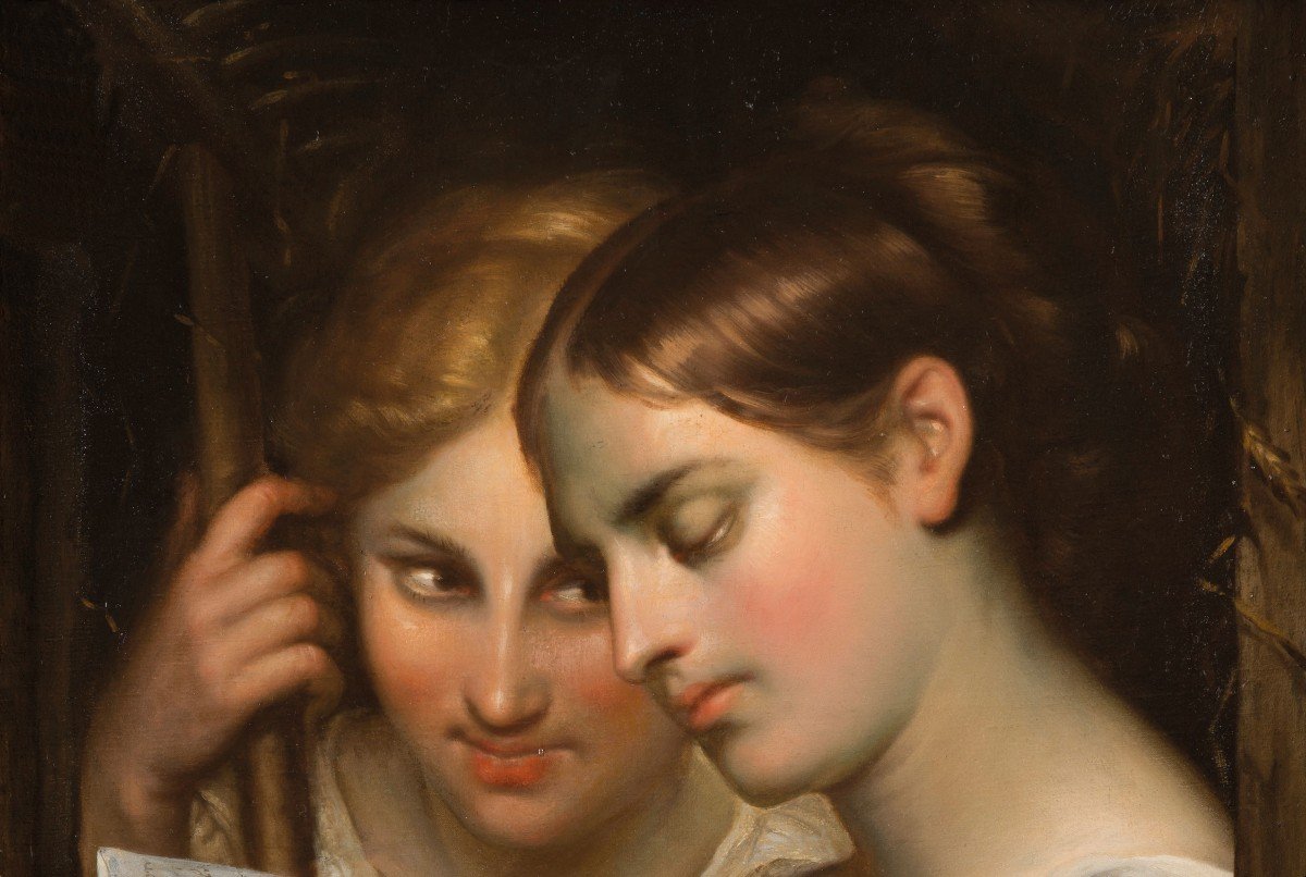 Leonardi Achille (1800-1870) "reading The Letter" Oil On Canvas, Signed, 19th Century Frame-photo-2