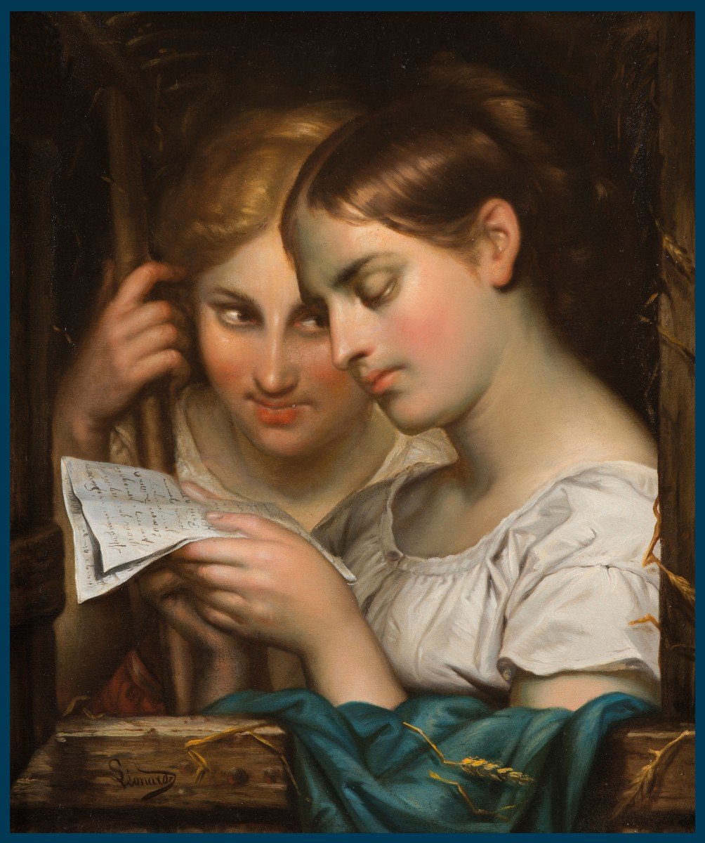 Leonardi Achille (1800-1870) "reading The Letter" Oil On Canvas, Signed, 19th Century Frame