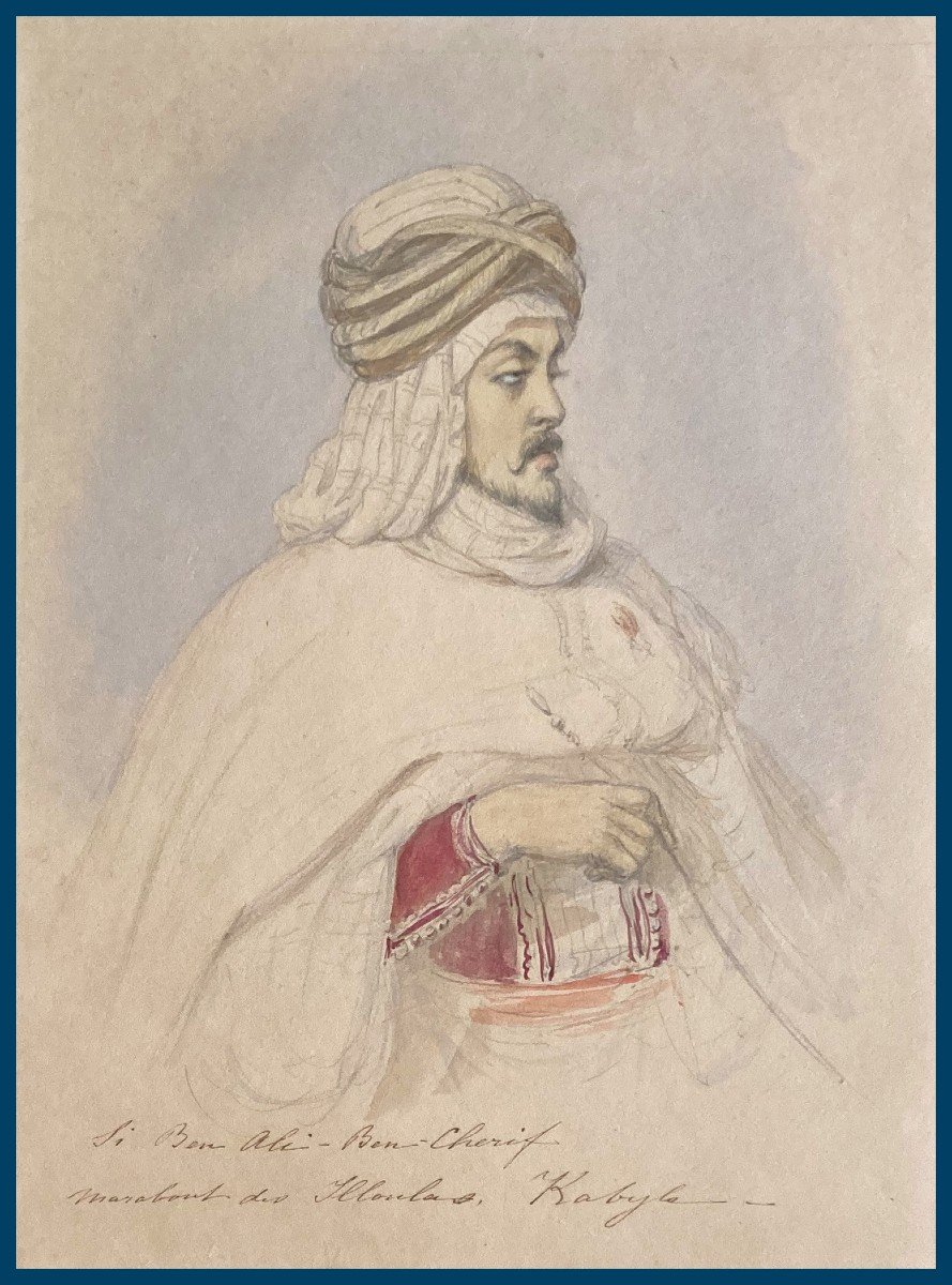 French School Circa 1830 "portrait Si Ben Ali Ben Chérif, Kabylie" Drawing/black Pencil, Watercolor