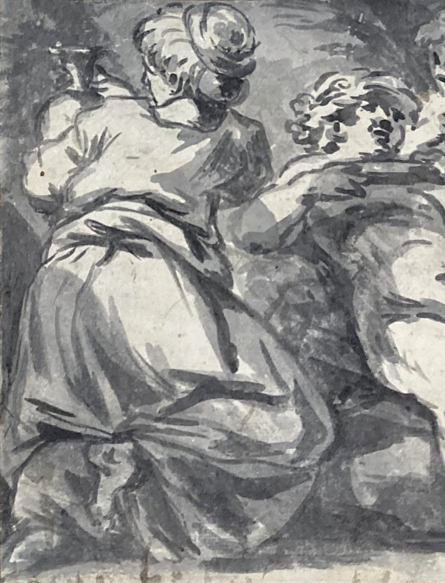 ECOLE ITALIENNE 18E SIECLE "Bacchus" Dessin au lavis gris-photo-2