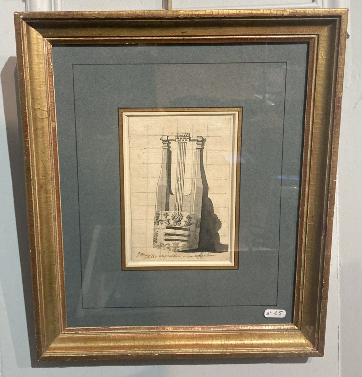 DAVID Jacques Louis (1748-1825) "Etude de lyre" Dessin/Crayon noir,plume,lavis,Provenance,Cadre-photo-4