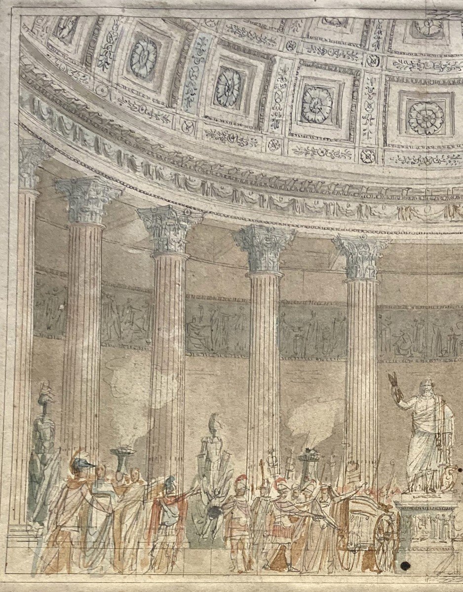 ECOLE FRANCAISE 18E"Intérieur église & personnages antiques" Dessin/Plume,Aqua, Attr.à SOUFFLOT-photo-2