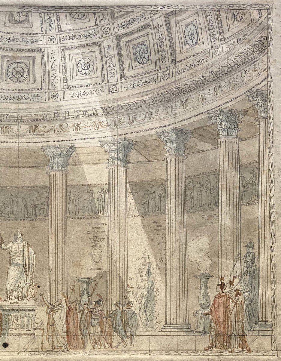 ECOLE FRANCAISE 18E"Intérieur église & personnages antiques" Dessin/Plume,Aqua, Attr.à SOUFFLOT-photo-3