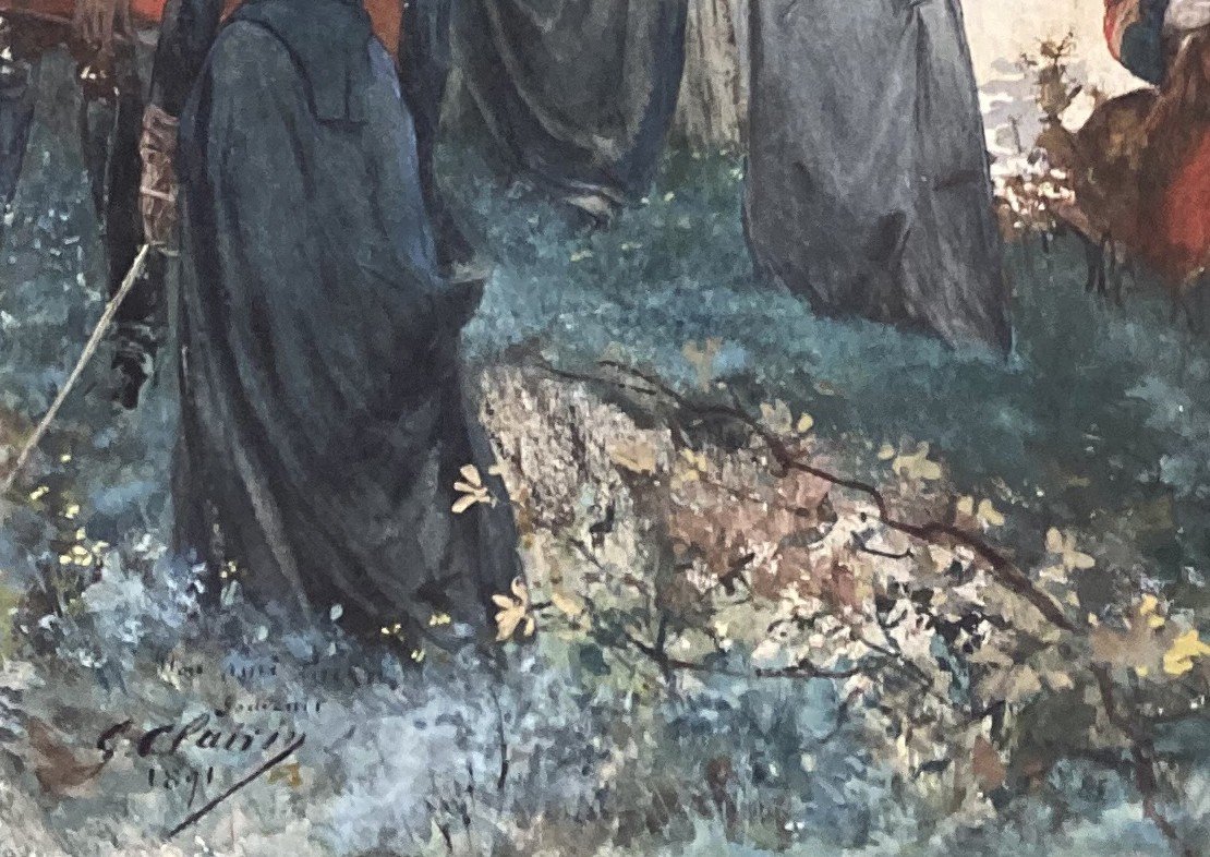 Clairin Georges (1843-1919) "gallantry During The Hunt" Watercolor,signed,dated,with Dedication-photo-4