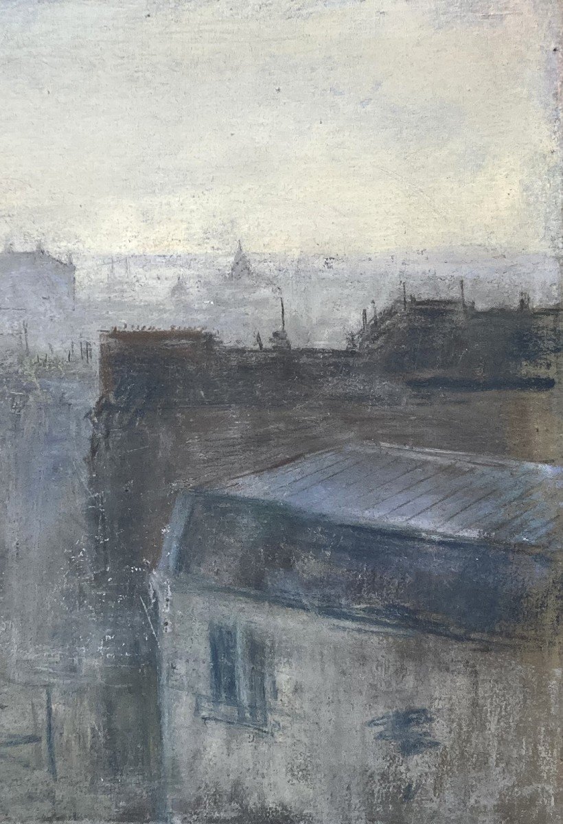 TEN CATE Johannes (1858-1908) "Les toits de Paris" Dessin/Pastel, signé, Cadre du 19e-photo-4