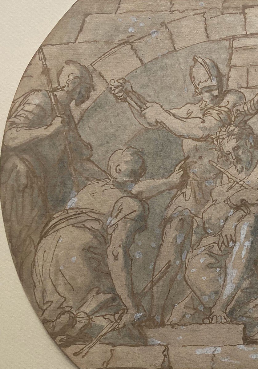 Italian School Early 17c "christ In Outrages" Drawing/pen, Wash, Annotated Castelli, Provenance-photo-2