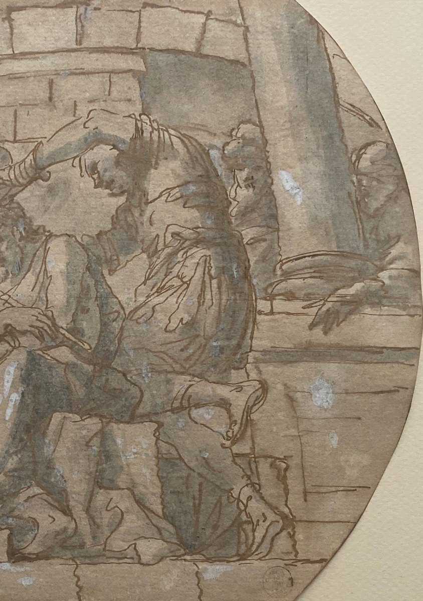 Italian School Early 17c "christ In Outrages" Drawing/pen, Wash, Annotated Castelli, Provenance-photo-3