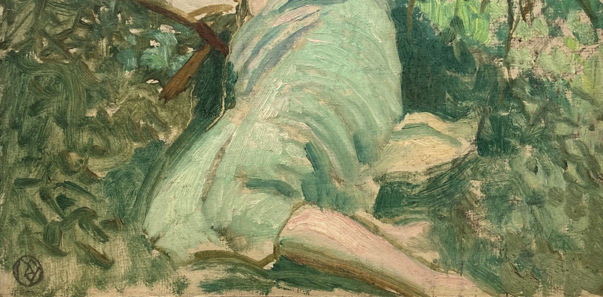 Denis Maurice (1870-1943) "female Nude" Oil On Cardboard, Signed With The Monogram, Late 19th Century Frame-photo-4