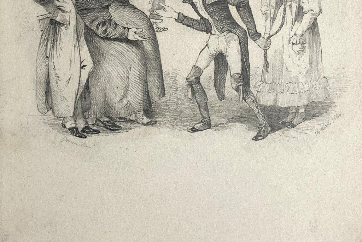 Grandville Jean-ignace Isidore (1803-1847) "the Animals" Drawing In Black Pencil, Signed And Dated-photo-3