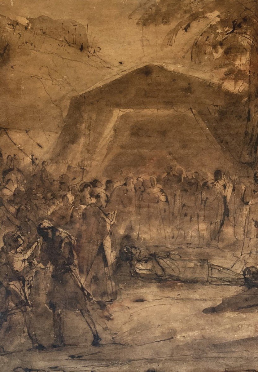 Granet François-marius (1775-1849)"the Death Of Saint Louis"drawing/pen,brown Wash & Watercolor-photo-2