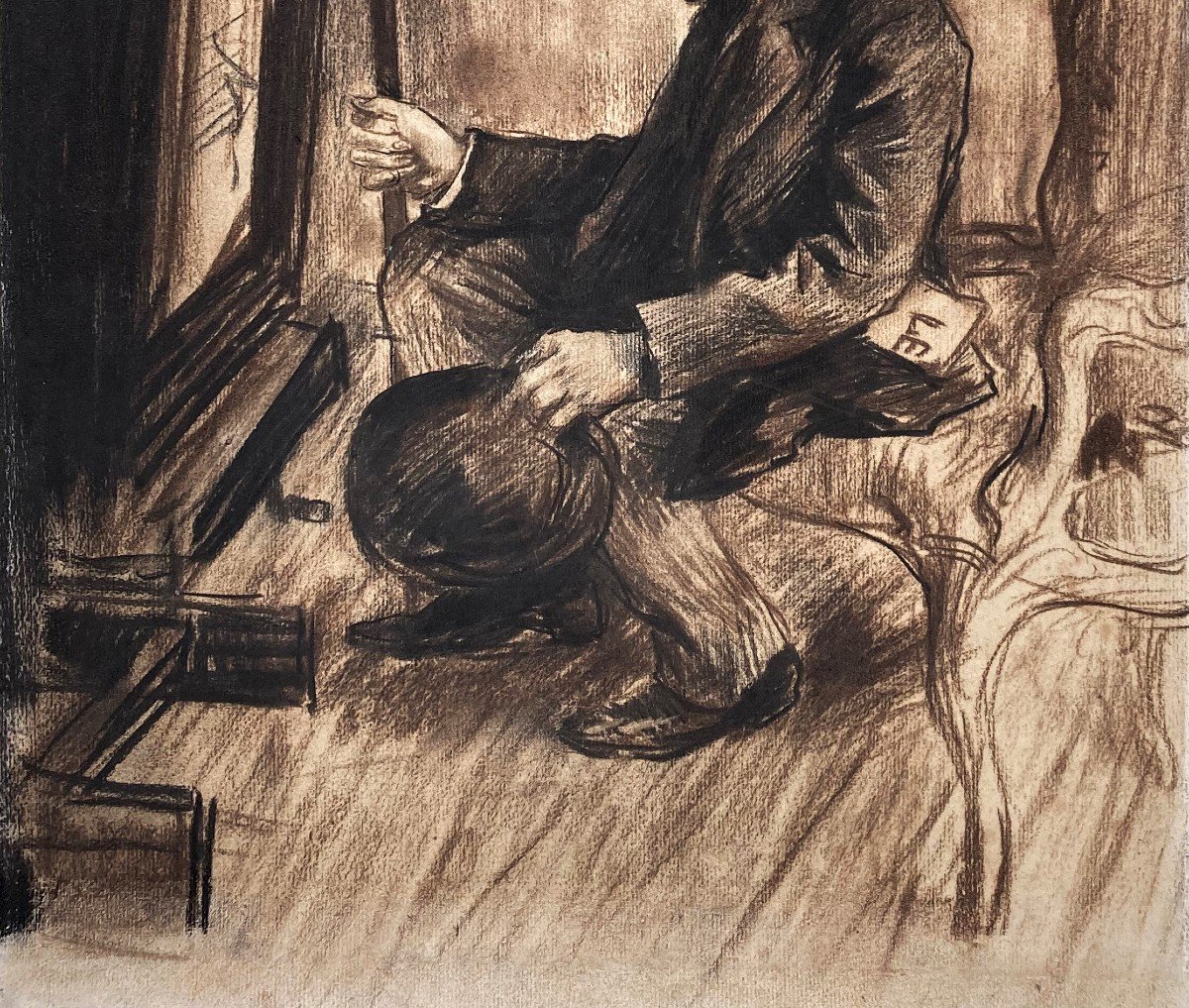 Goeneutte Norbert (1854-1894) "self-portrait" Drawing/black Pencil Signed, Dated. With An Etching-photo-3