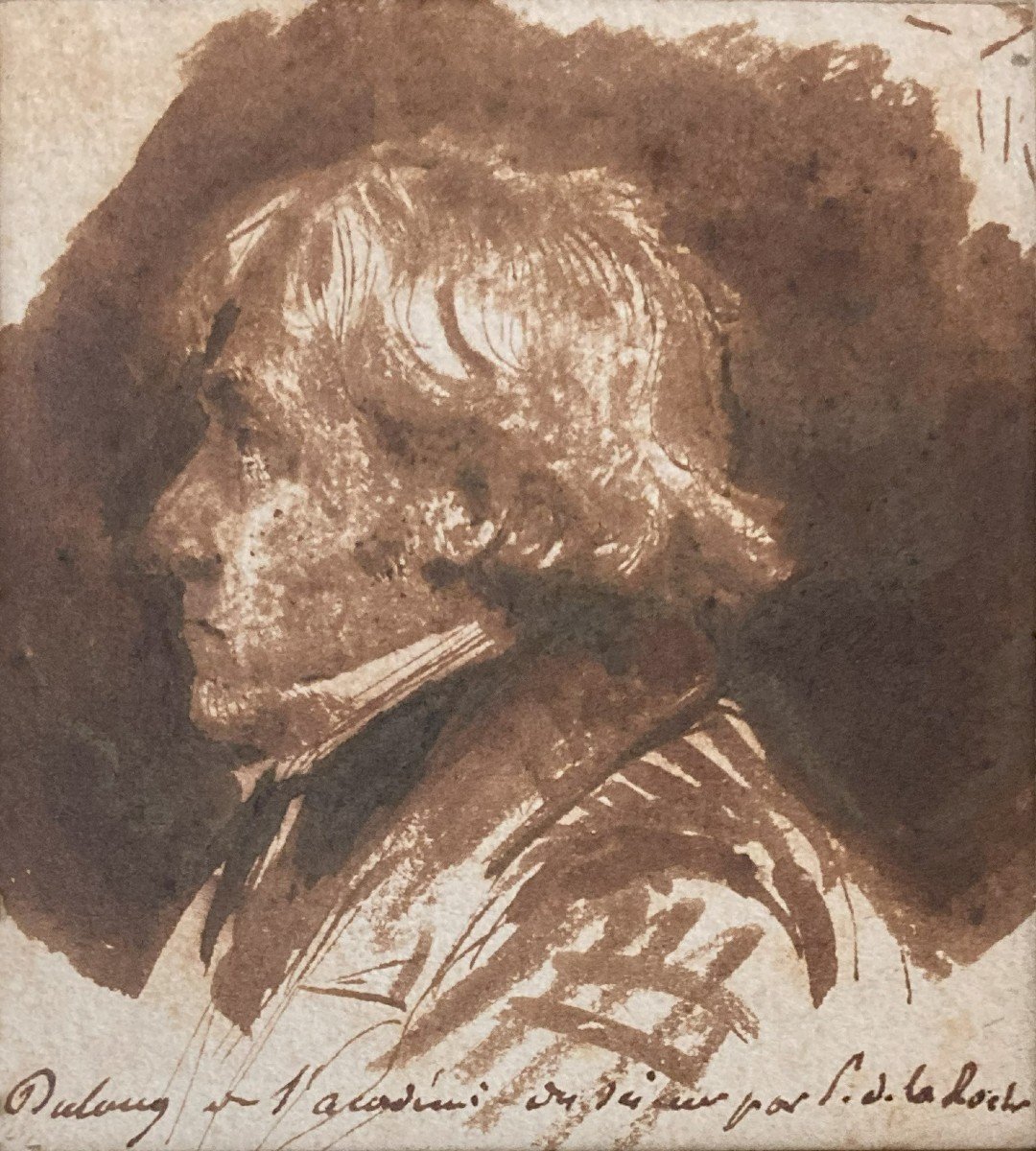 Delaroche Paul (1797-1856) "portrait Of A Man" Ink Wash Drawing, Annotated-photo-2