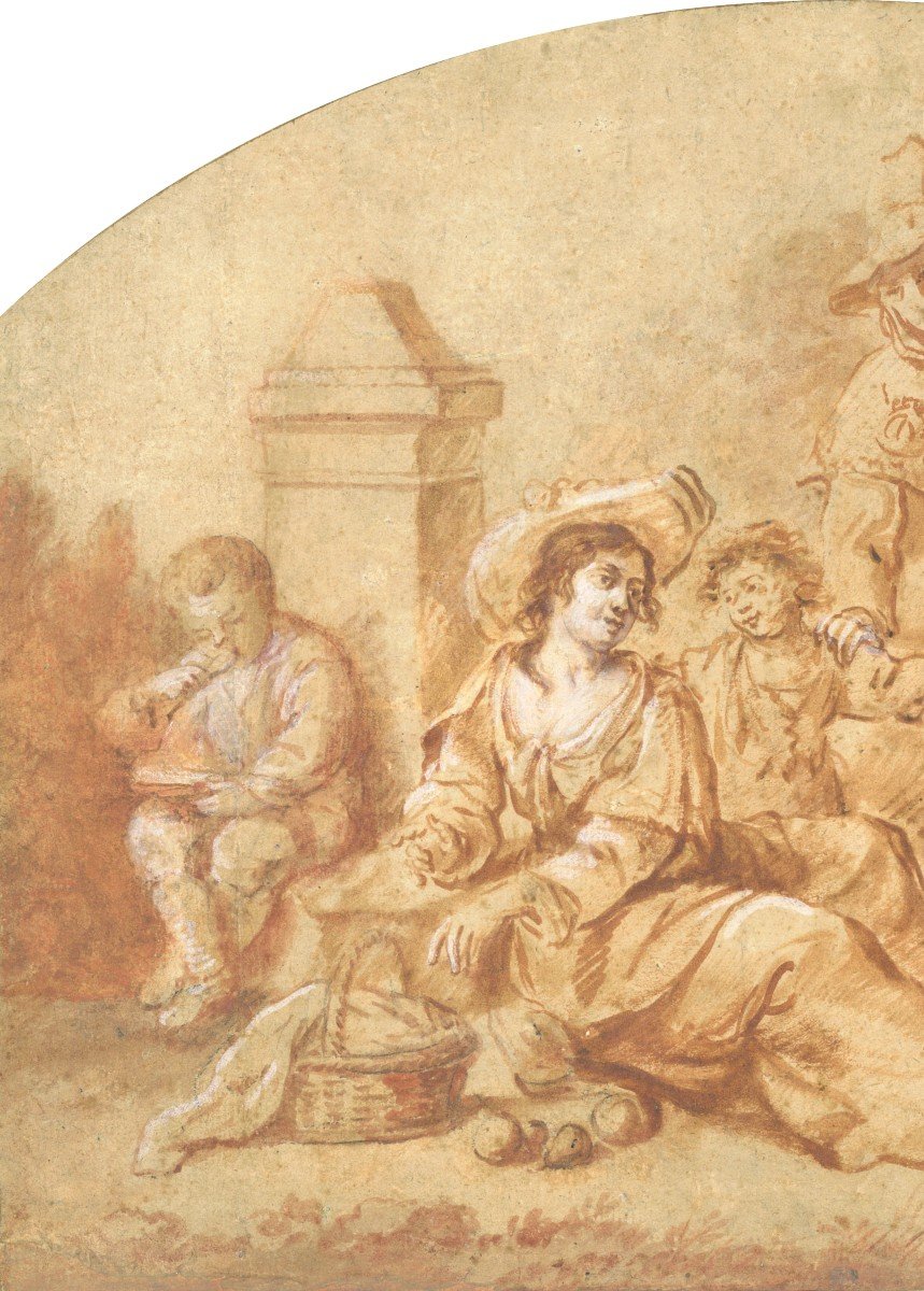 ECOLE FRANCAISE VERS 1700 "La marchande de fruits" Dessin/Crayon sanguine, Cadre 18e,Provenance-photo-2