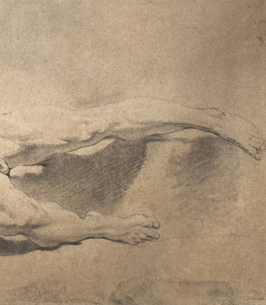 Deshays Jean-baptiste (1729-1765) "academy Of Man" Black Chalk Drawing, Signed-photo-3