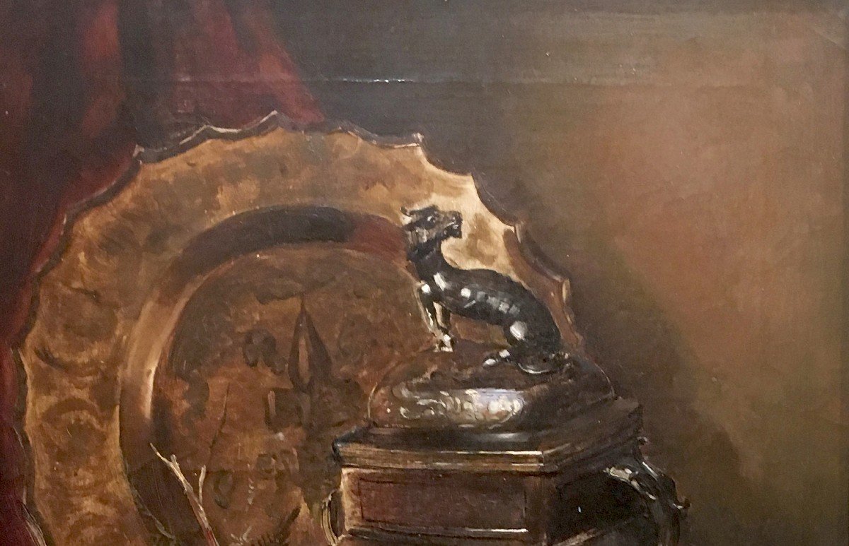 Fanty Lescure Gaston (1849-1914) "incense Burner And Book", Oil/canvas, Signed, Frame Late 19th-photo-2
