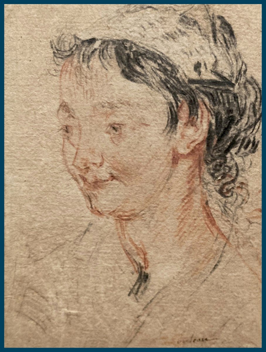 Chantereau Jérôme-françois (1710-1757) "woman's Head" Drawing/black Chalk And Red Chalk