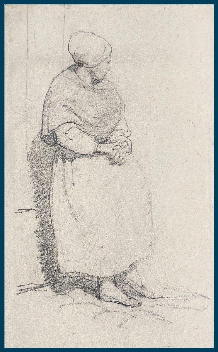 DELAROCHE Paul (1797-1856) "La bonne femme" Dessin au crayon noir, annoté sur montage d'époque