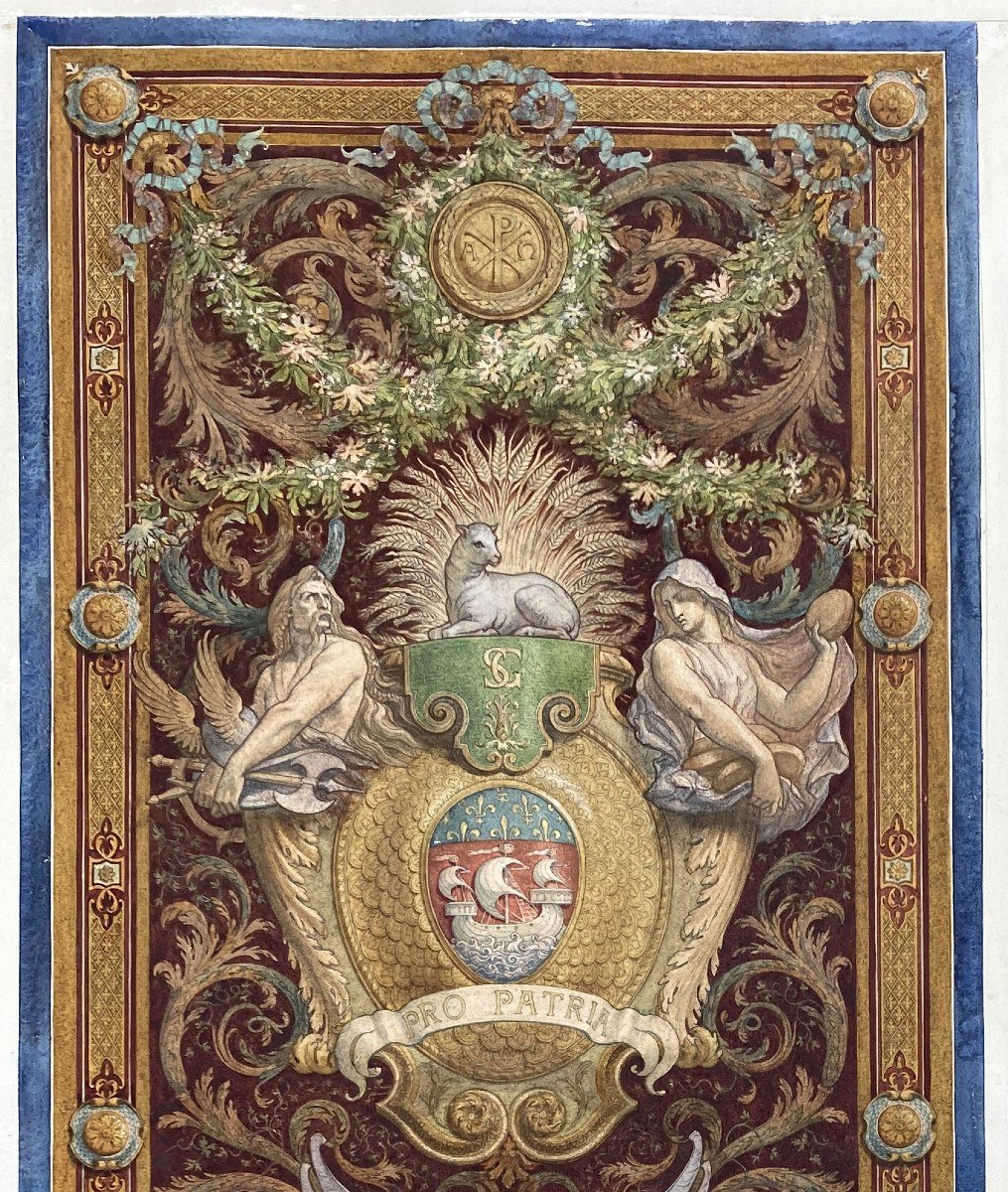 Lameire Charles (1832-1910) "project Of The Transept Model/pantheon" Watercolor, Signed, Frame