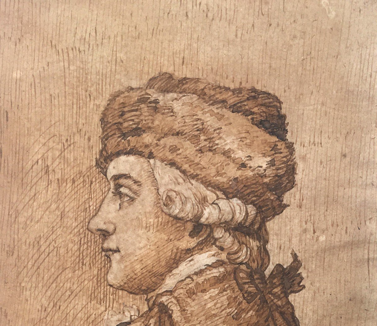 ECOLE FRANÇAISE 18E SIECLE "Profil d'homme" Dessin à la plume et au lavis brun-photo-2
