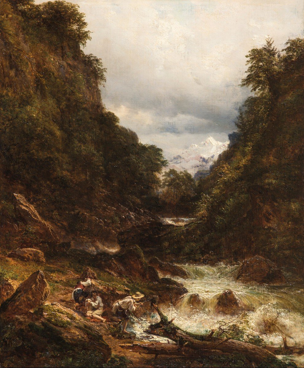 Giroux André (1801-1879) "the End Of The World/allevard Ravine, French Alps" Oil/canvas, Frame-photo-3