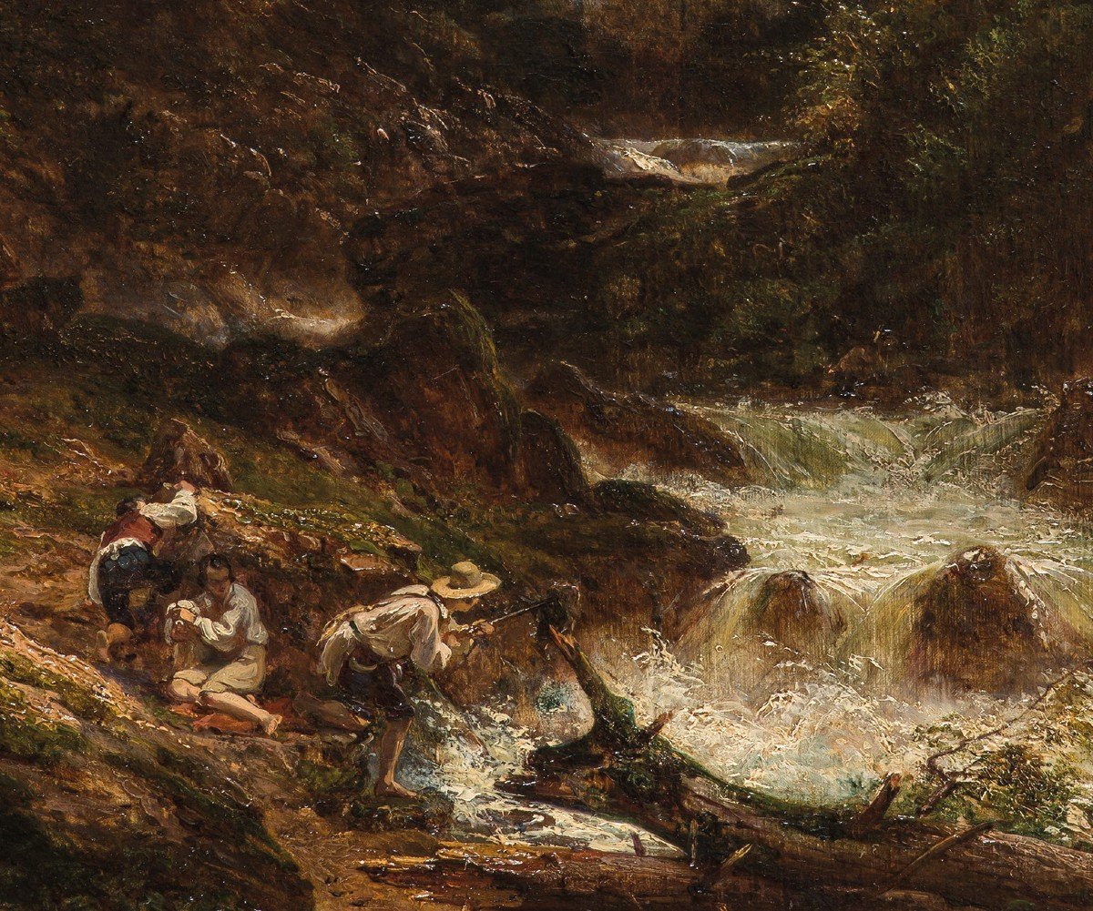 Giroux André (1801-1879) "the End Of The World/allevard Ravine, French Alps" Oil/canvas, Frame-photo-4