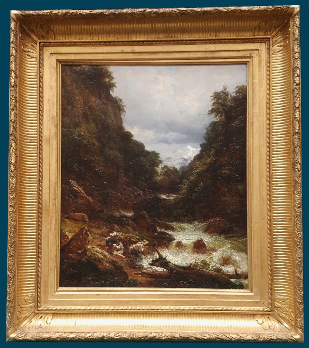 Giroux André (1801-1879) "the End Of The World/allevard Ravine, French Alps" Oil/canvas, Frame