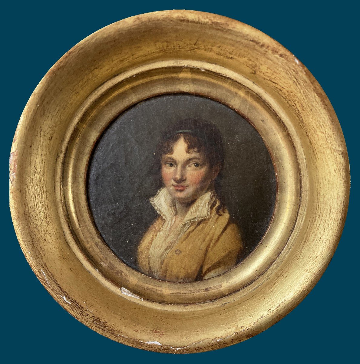 ECOLE FRANCAISE DEBUT 19E SIECLE "Portrait de femme" Miniature, Huile sur panneau, Cadre du 19e