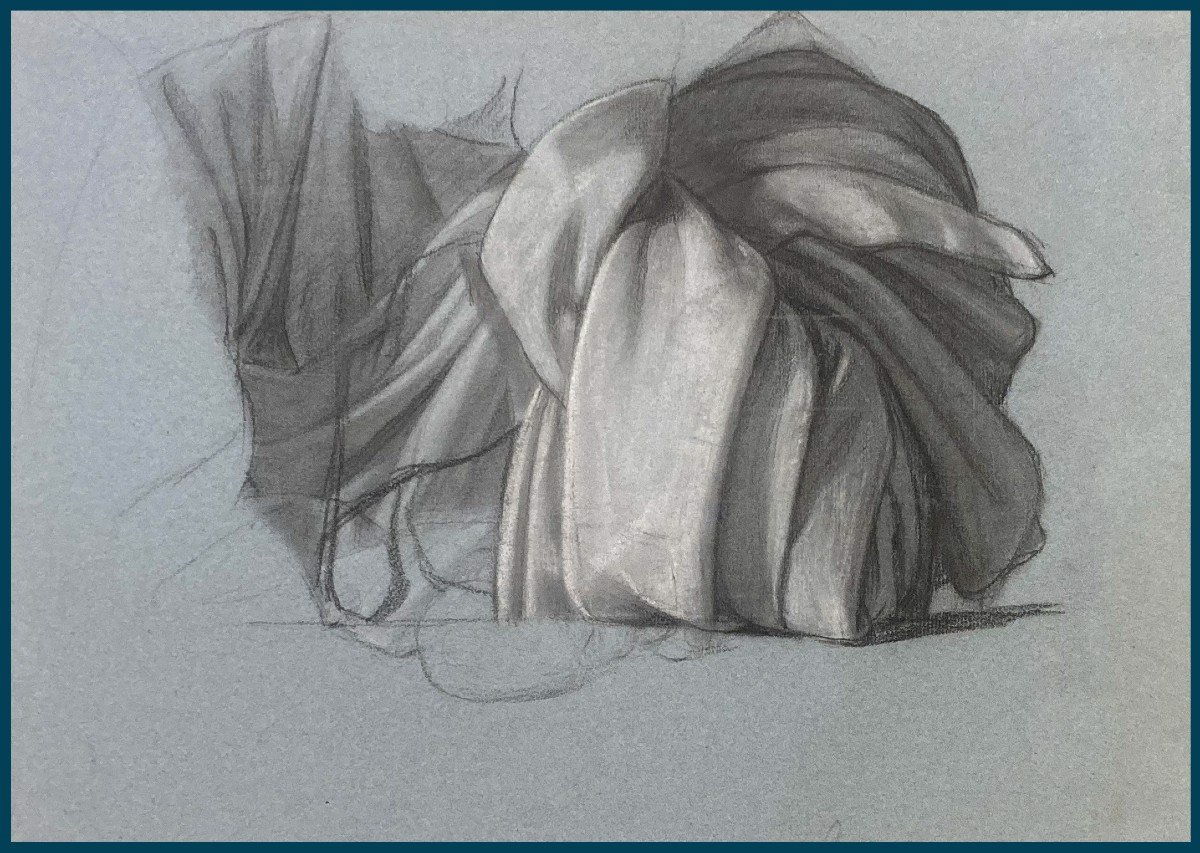 PICHON Auguste (1805-1900) "Etude de draperie" Dessin/Crayon noir, craie blanche, Provenance