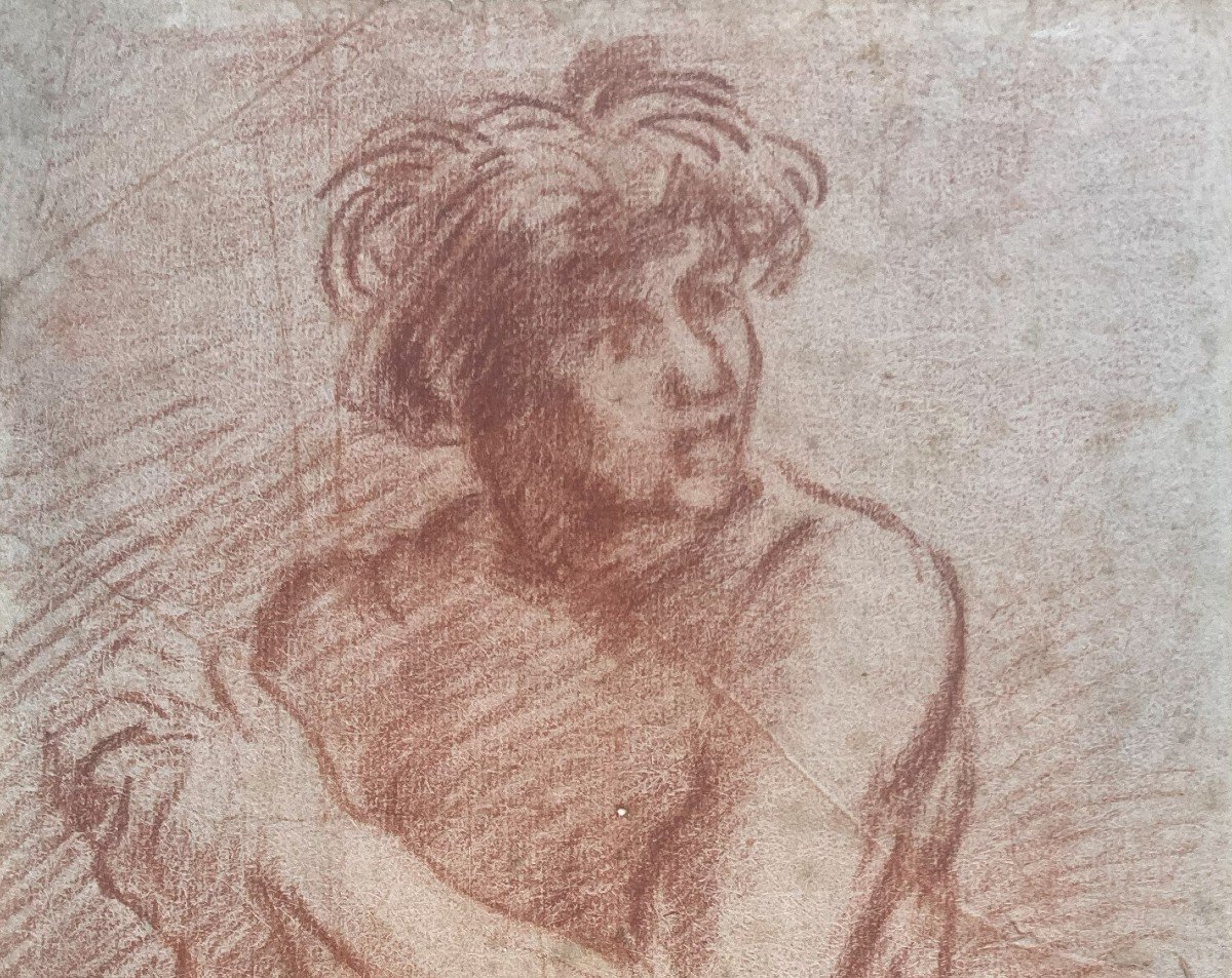 Italian School 17th Century "study Of A Naked Man" Red Chalk Drawing-photo-2