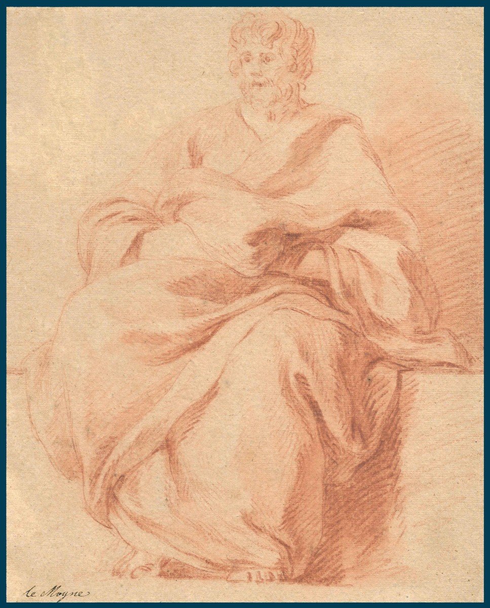 Lemoyne François (1688-1737) "seated Draped Figure" Red Chalk Drawing, Annotated