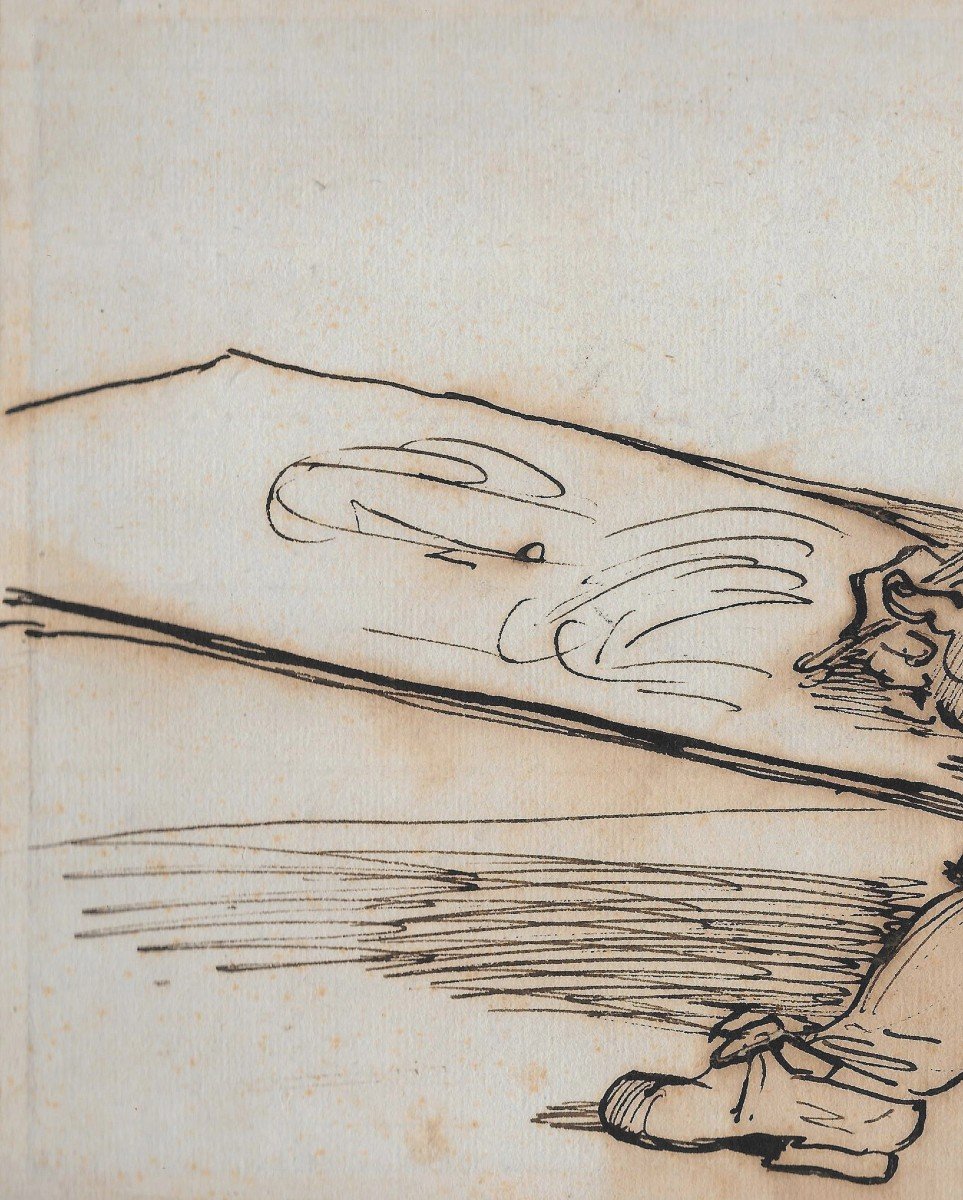 Vincent François-andré (1746-1816) "the Artist Drawing" Pen Drawing, Frame Late 18th Century-photo-3