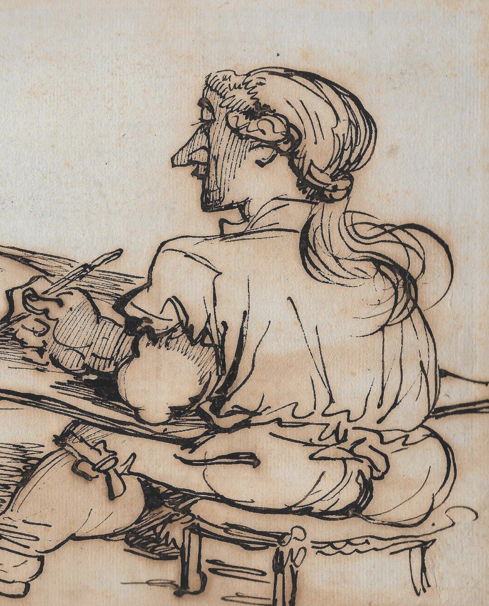 Vincent François-andré (1746-1816) "the Artist Drawing" Pen Drawing, Frame Late 18th Century-photo-4