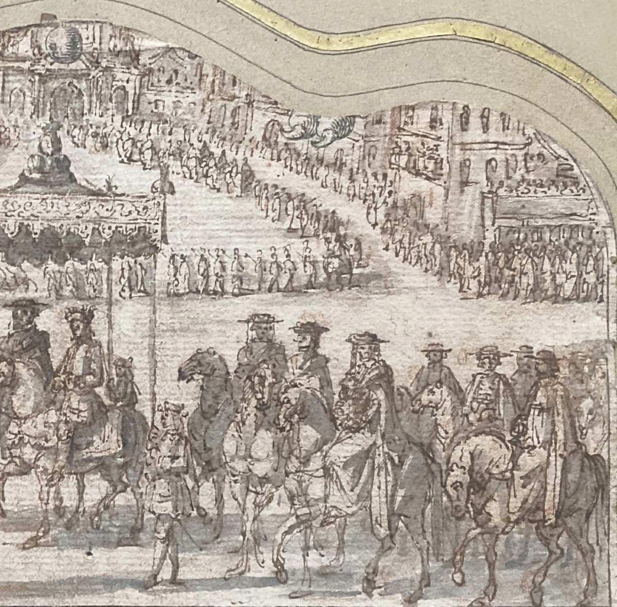 ECOLE DU NORD 16E SIECLE"Entrée de Charles Quint & son fils à Bruxelles"Dessin/Plume,Provenance-photo-3