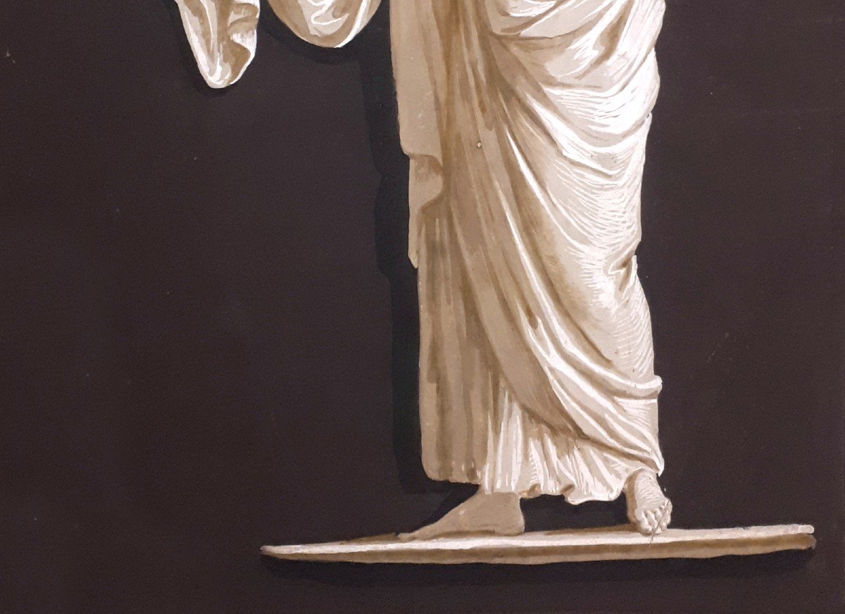 Italian School - Late 18th Early 19th Century "standing Draped Figure" Gouache Drawing-photo-3