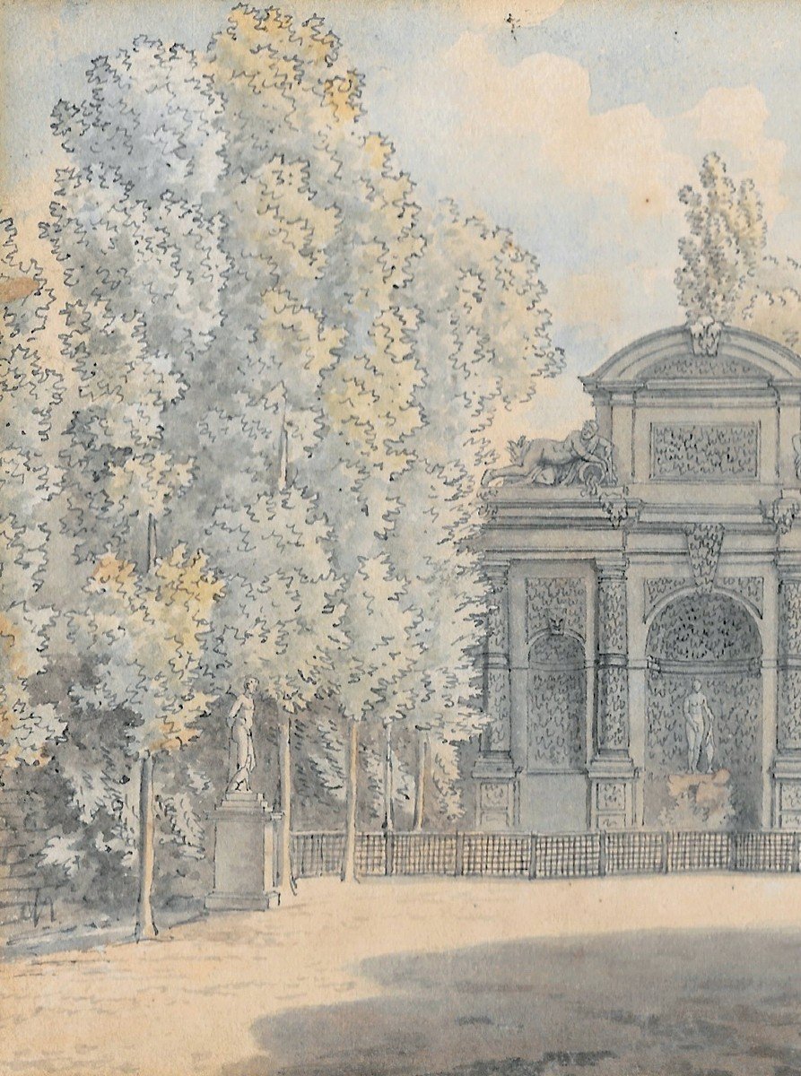 Vauzelle Jean Lubin (1776-1837) "medici Fountain, At Luxembourg Gardens" Drawing/pen,watercolor-photo-2