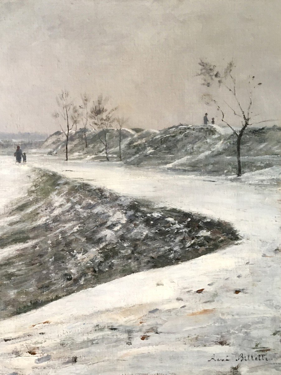 Billotte René (1846-1914) "snowy Landscape Near Paris" Oil/canvas, Signed, 19th Century Frame-photo-3